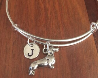 Dachshund Initial Bracelet, Initial Bracelet, Charm Bracelet, dog Bracelet, dog Bracelet EA1