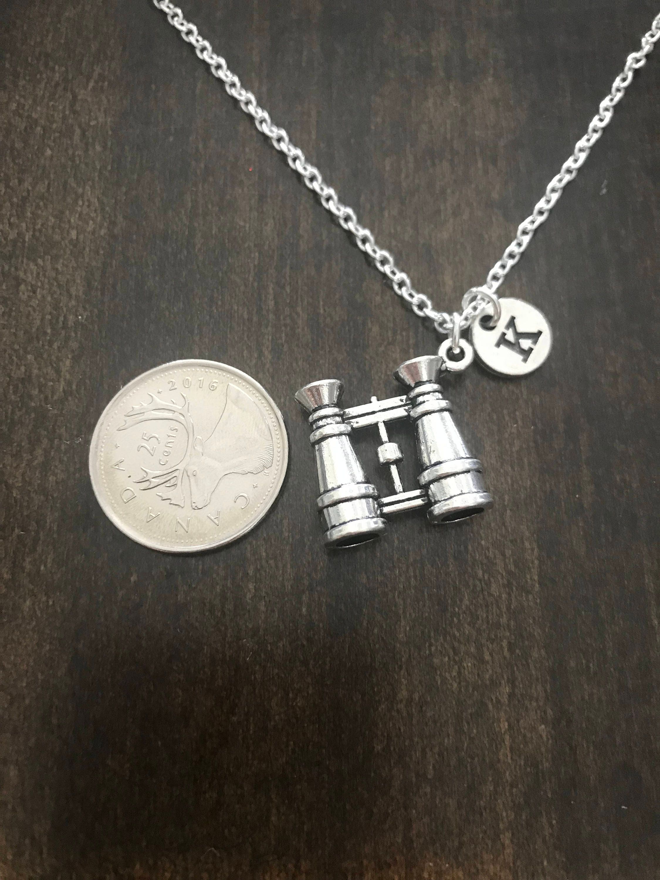 binoculars charm gift for hunters or nature lovers cp165 binoculars initial charm necklace