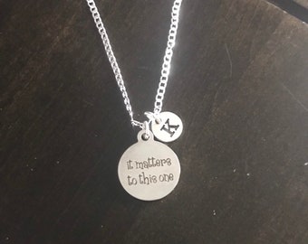 it matters to this one initial charm necklace , charm necklace, stainless steel charm , gift for friends