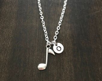 music note initial necklace ,music note necklace, Jewelry, Silver Jewelry,gift for musician CP189