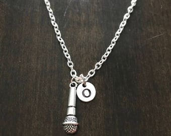 microphone initial necklace ,microphone necklace, Jewelry,mic necklace, Silver Jewelry,gift for musician CP191