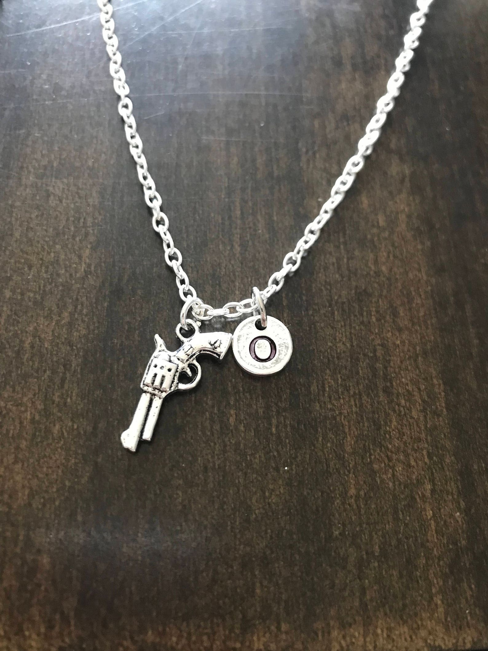 Gun Initial Necklace gun Necklace Jewelry Silver Jewelry Etsy