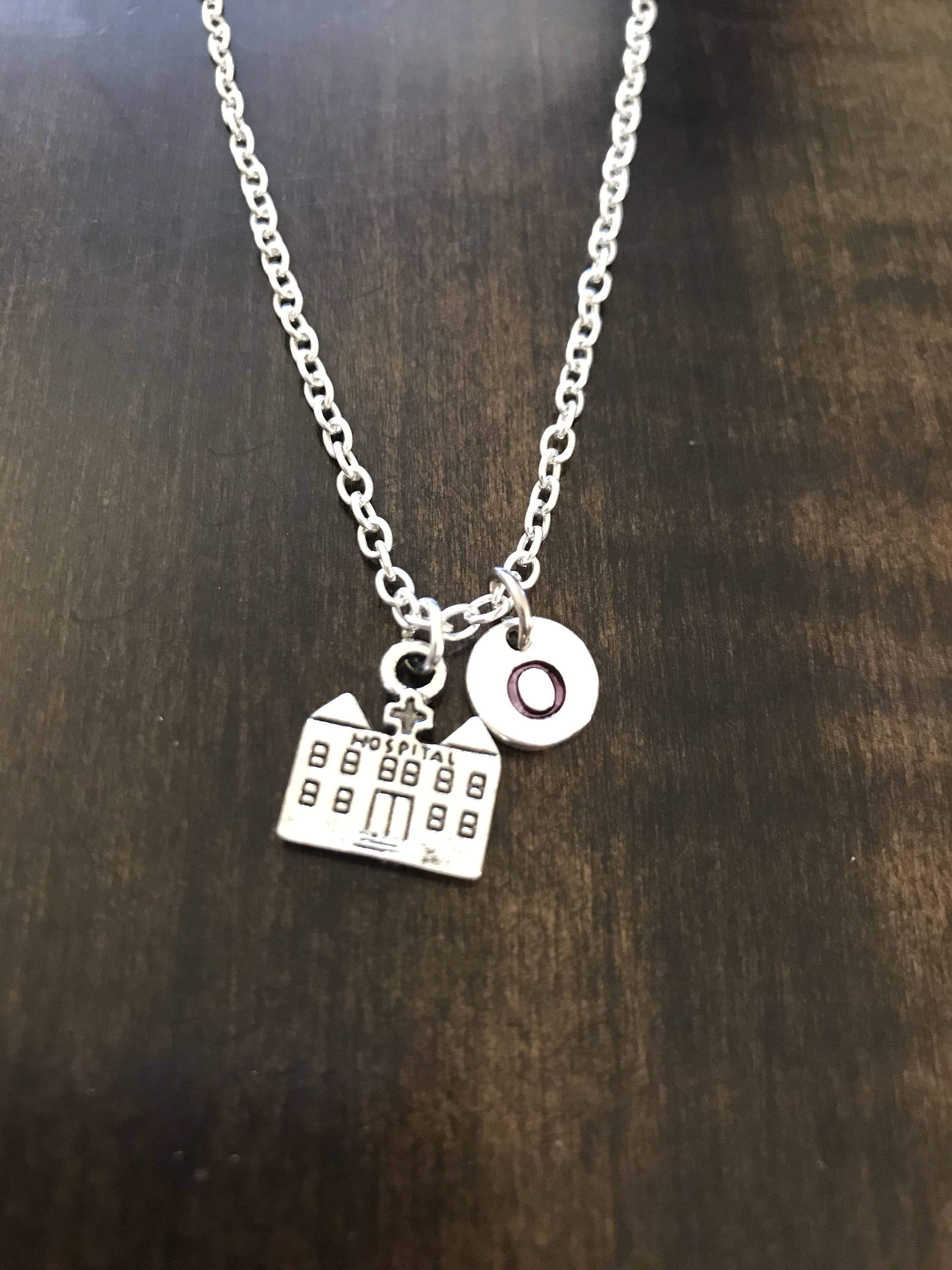 Hospital Initial Bracelet, Hospital charm, Silver Hospital , hand