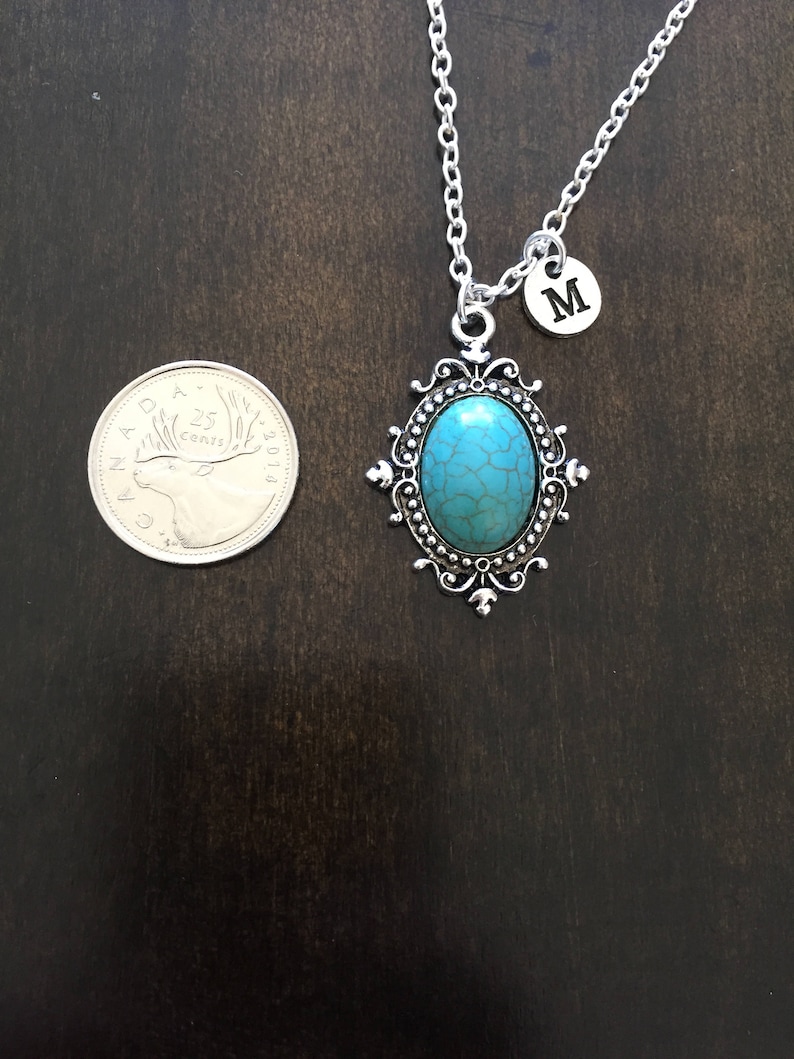 Jewelry faux turquiose necklace Silver Jewelry faux turquiose initial necklace