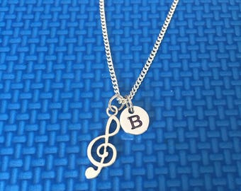 Treble Clef initial necklace , treble clef necklace, Jewelry, Silver Jewelry,gift for musician CP1