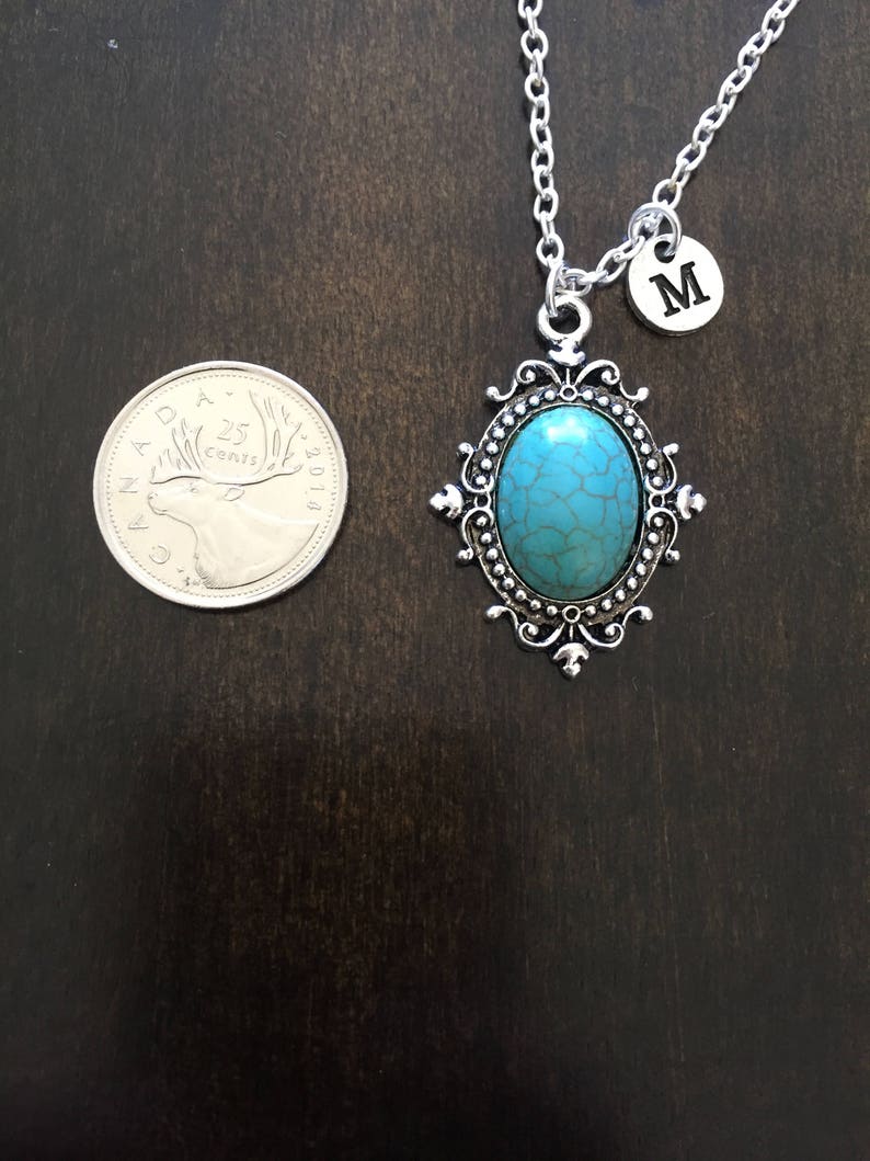 Jewelry faux turquiose necklace Silver Jewelry faux turquiose initial necklace