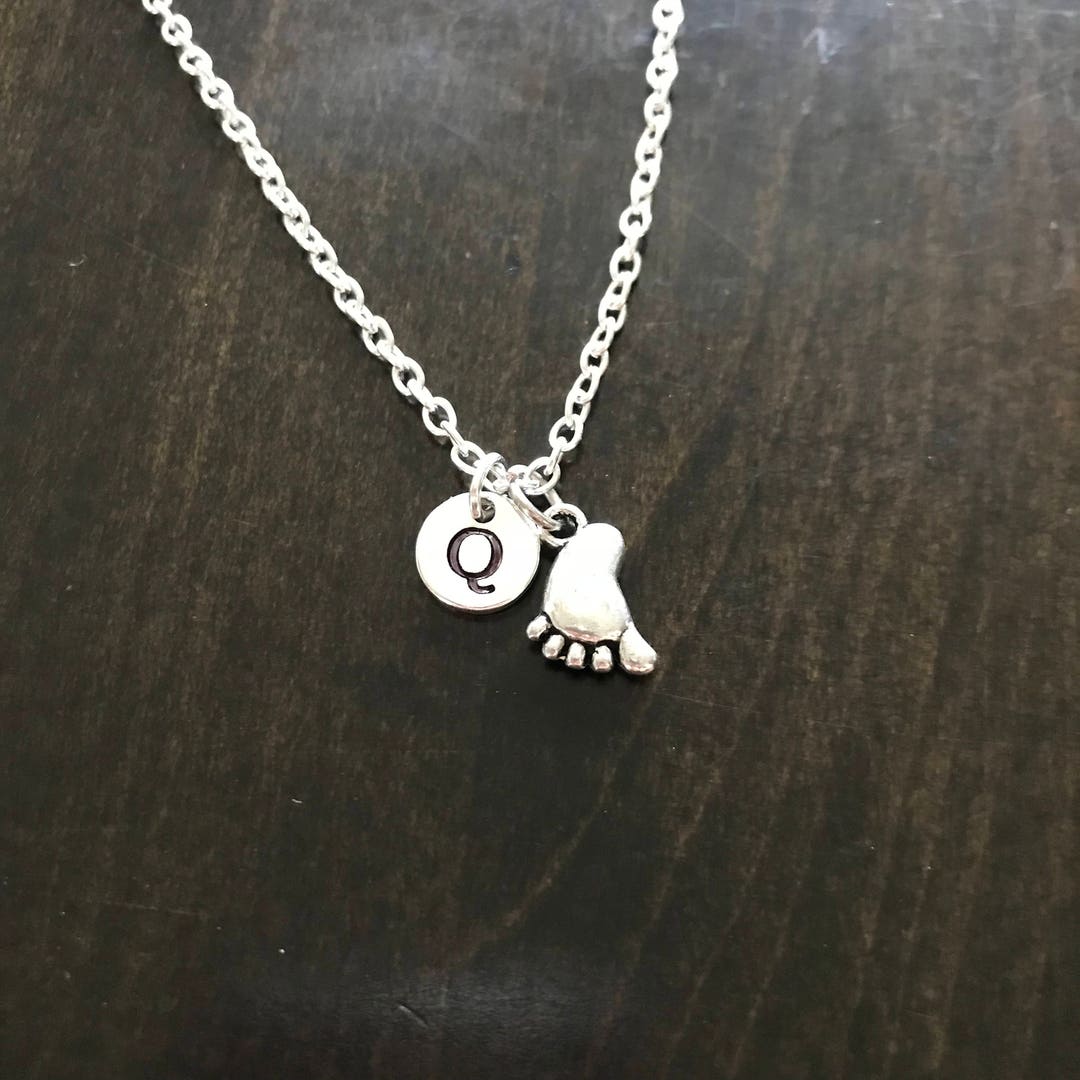 Baby Foot Intial Necklace ,jewelry, Silver Jewelry, Baby Foot Jewelry