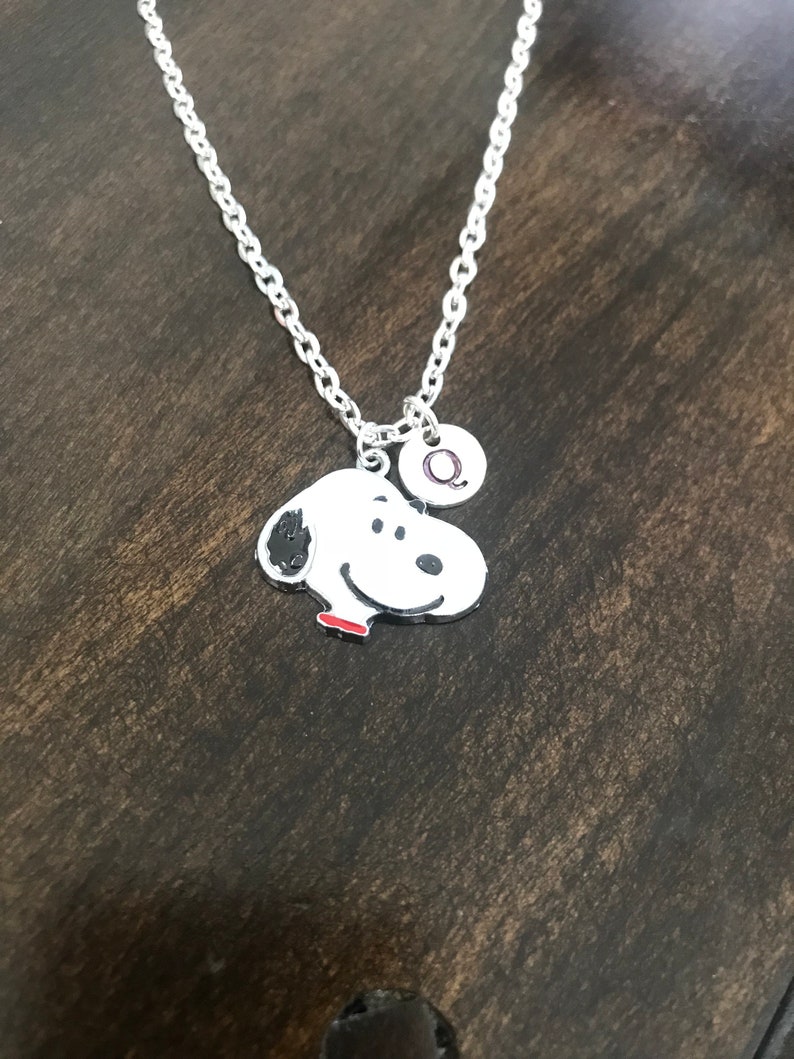 Snoopy Initial Necklace , Snoopy Necklace, Jewelry, Silver Jewelry