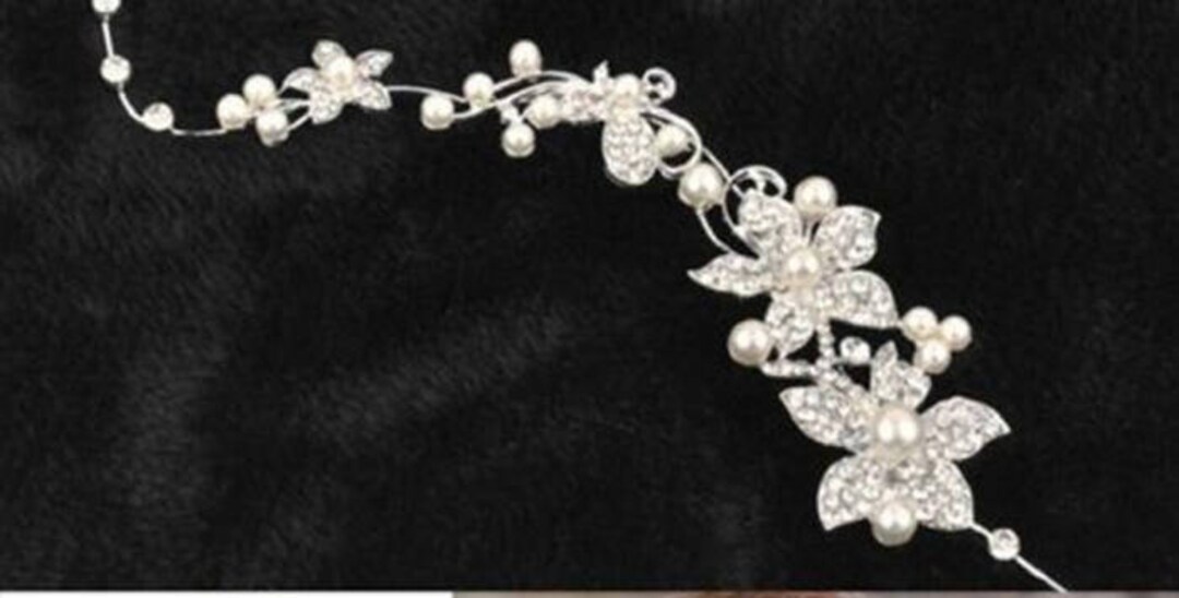 Vintage Inspired Pearls Bridal Headband, Rhinestone Headband, Wedding Headband, Bridal Hair