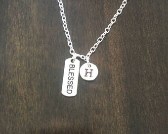 blessed initial necklace , blessed necklace, Jewelry, Silver Jewelry, blessed charm