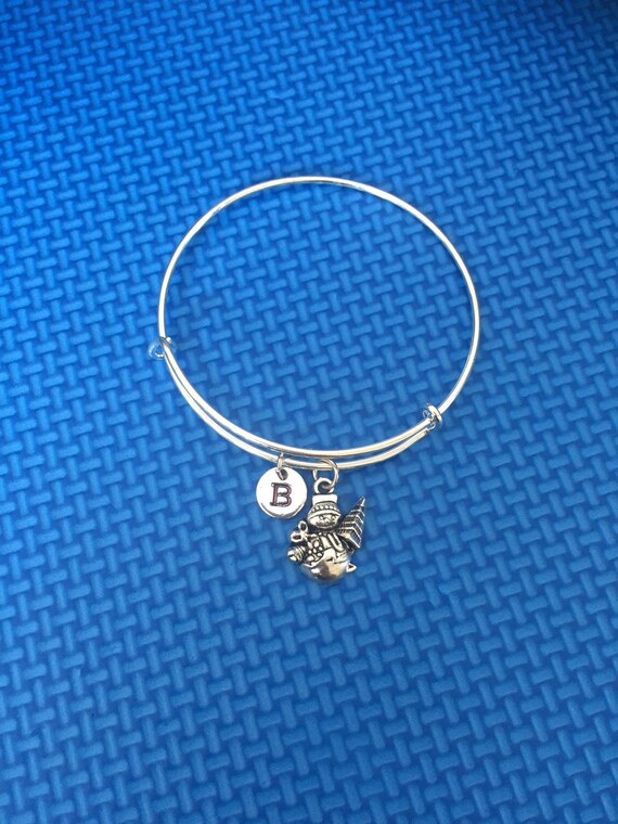 KIDS SIZE Snowman Initial Bracelet Snowman Bracelet Bangle
