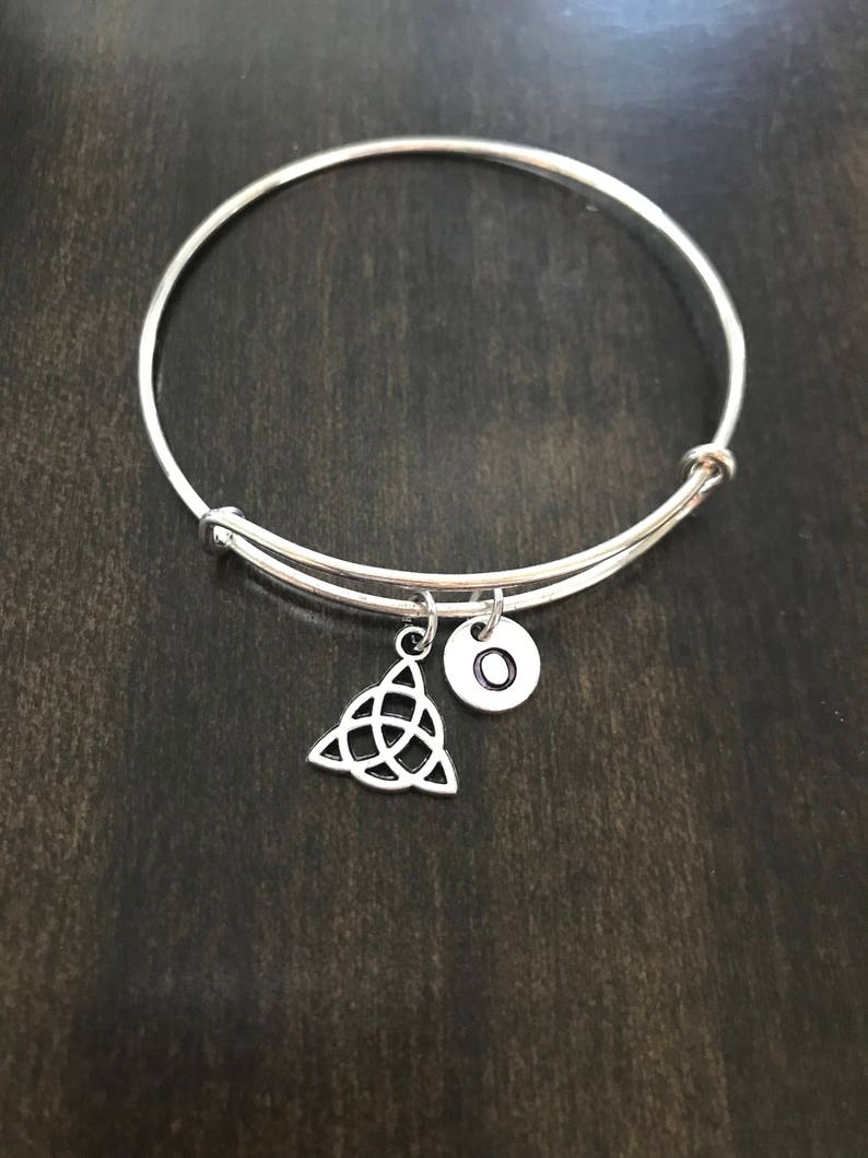 Interlaced Triquetra Initial Bracelet, Initial Bracelet,Interlaced Triquetra Charm Bracelet, CN4 image 1