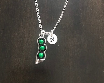 Peas in a pod initial charm peas jewelry, peas in a pod charm, initia charm necklace AG1