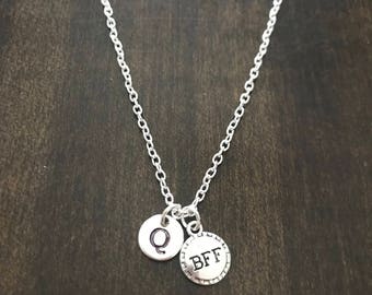 best friend forever initial necklace, best friend forever, BFF necklace, Jewelry, Silver Jewelry, charm chain CP179