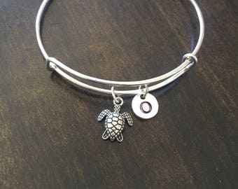 KIDS SIZE turtle initial Bracelet, turtle Jewelry, turtle Charm Bracelet, turtle Bangle, TT1