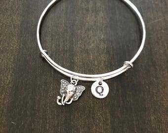 elephant Initial Bracelet, elephant jewelry, animal lovers gift,elephant  NC3