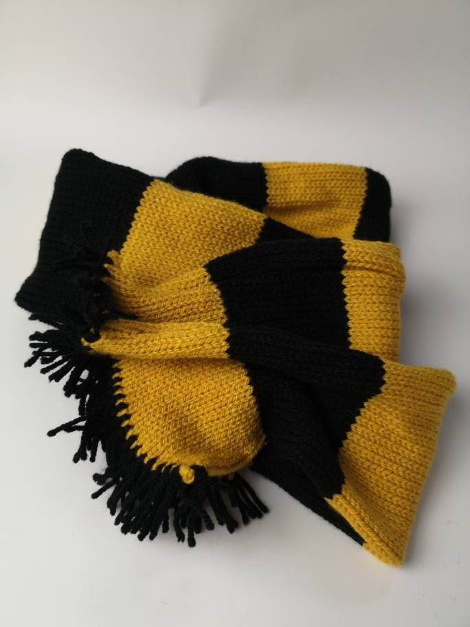 Striped scarf knit scarf yellow and black tassel scarf | Etsy