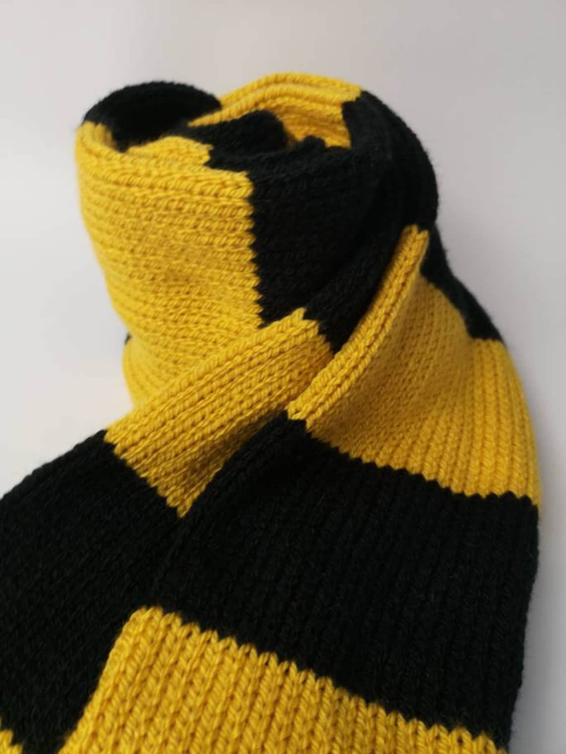 Striped Scarf Knit Scarf Yellow and Black Tassel Scarf Etsy
