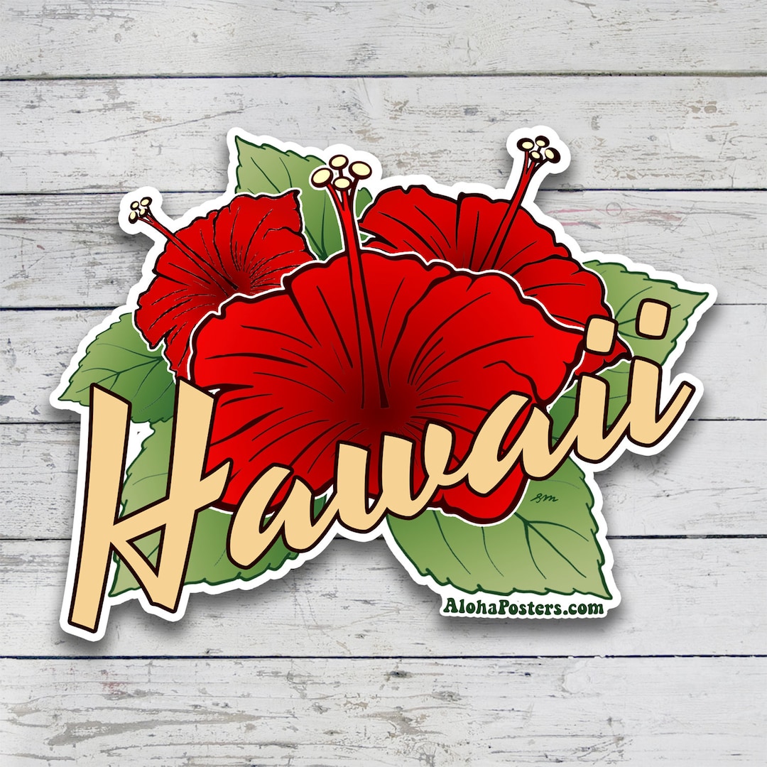 Hawaii Sticker Hibiscus Vintage, Hawaii Vinyl Sticker, Hydro Flask, Water Bottle ...
