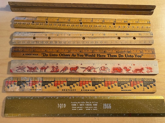 Vintage Wooden Plastic Rulers Advertising 3-sided 