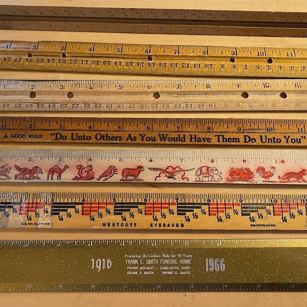 Vintage Wooden Plastic Rulers Advertising 3-sided