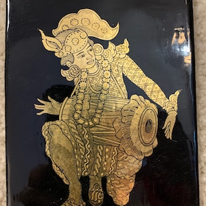 Two Vintage Chinese figures on black lacquer