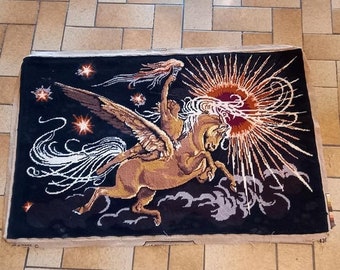 Horse canvas, pegasus rare find, Vintage French Needlepoint Tapestry, Wall Hanging Tapestries, this is stunning