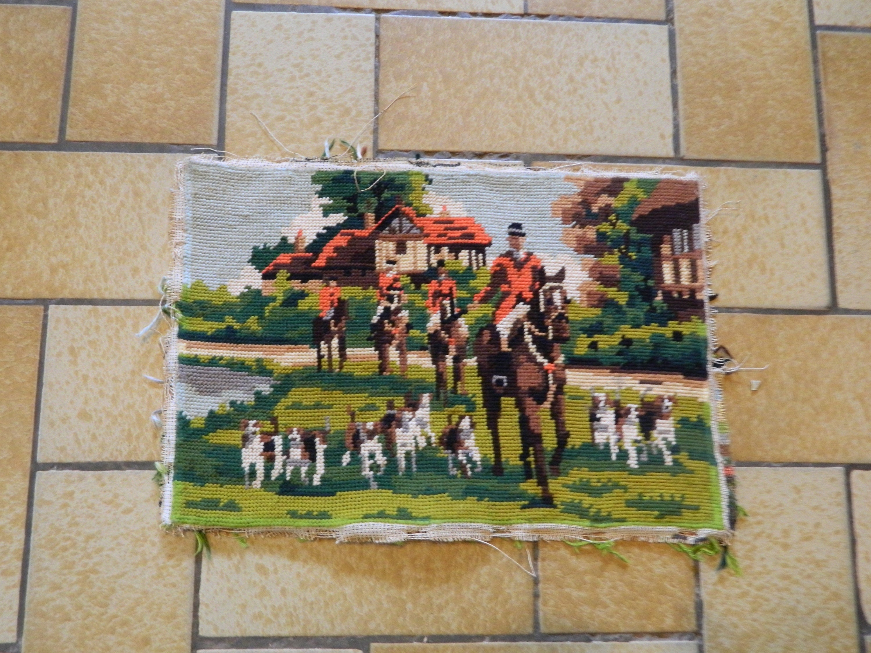 Tapisserie de Chasse, Toile Art Mural Français Vintage, Needlepoint, Tapisserie, Tentures Murales, T