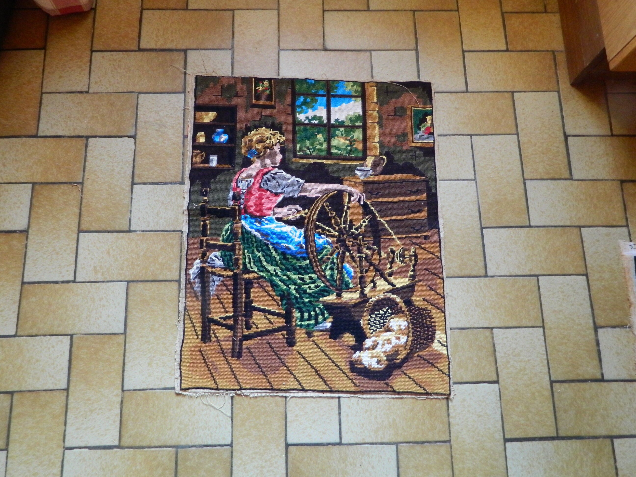 Français en Toile, Vintage Français, Pays Toile de Tapisserie, Art, Rouet, Tenture Murale, Tapisseri