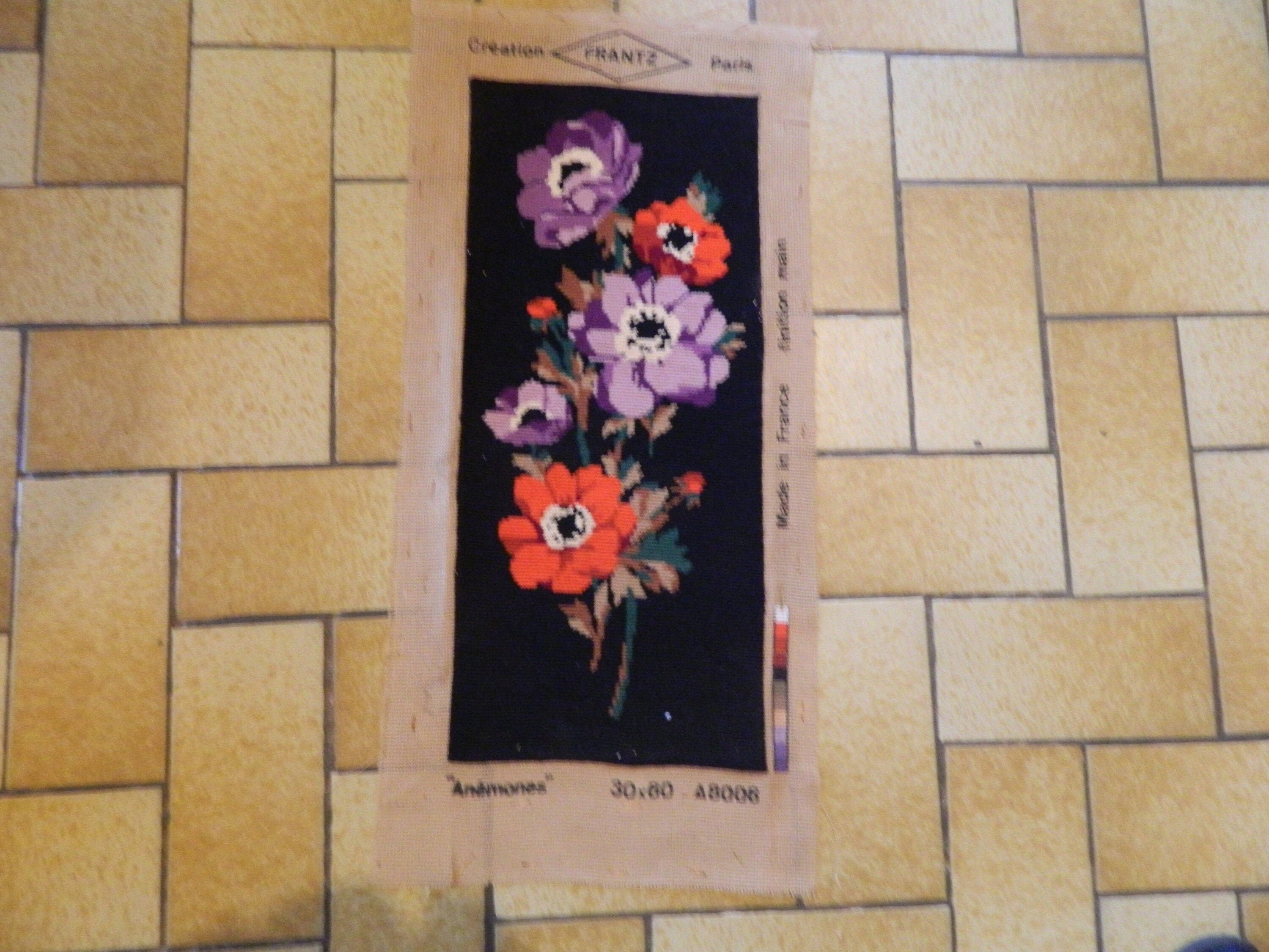 Toile de Fleur Pavot Rouge, Français Vintage, Tapisserie Needlepoint, Tapisseries Murales Suspendues