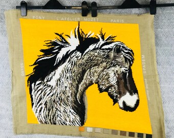 Donkey gifts canvas, donkey wall art tapestry, Vintage French Needlepoint canvas, Made in France Finished needle point, equine Spaden Pony