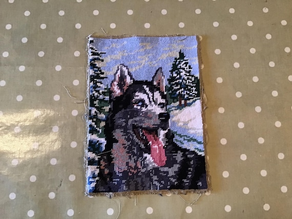 Husky dog, husky lover gift, dog lover gifts, Vintage French, needlepoint, canvas, wall tapestry, wall hanging, Made in France, canevas