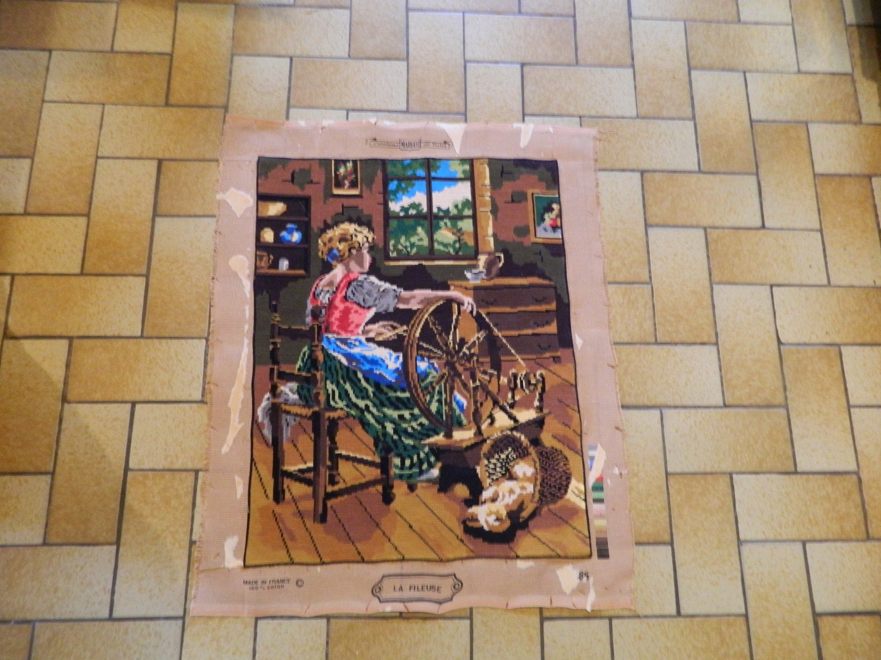 Roue Filature, Toile Français Vintage, Tapisserie Needlepoint, Tapisseries Murales Suspendues, Made 