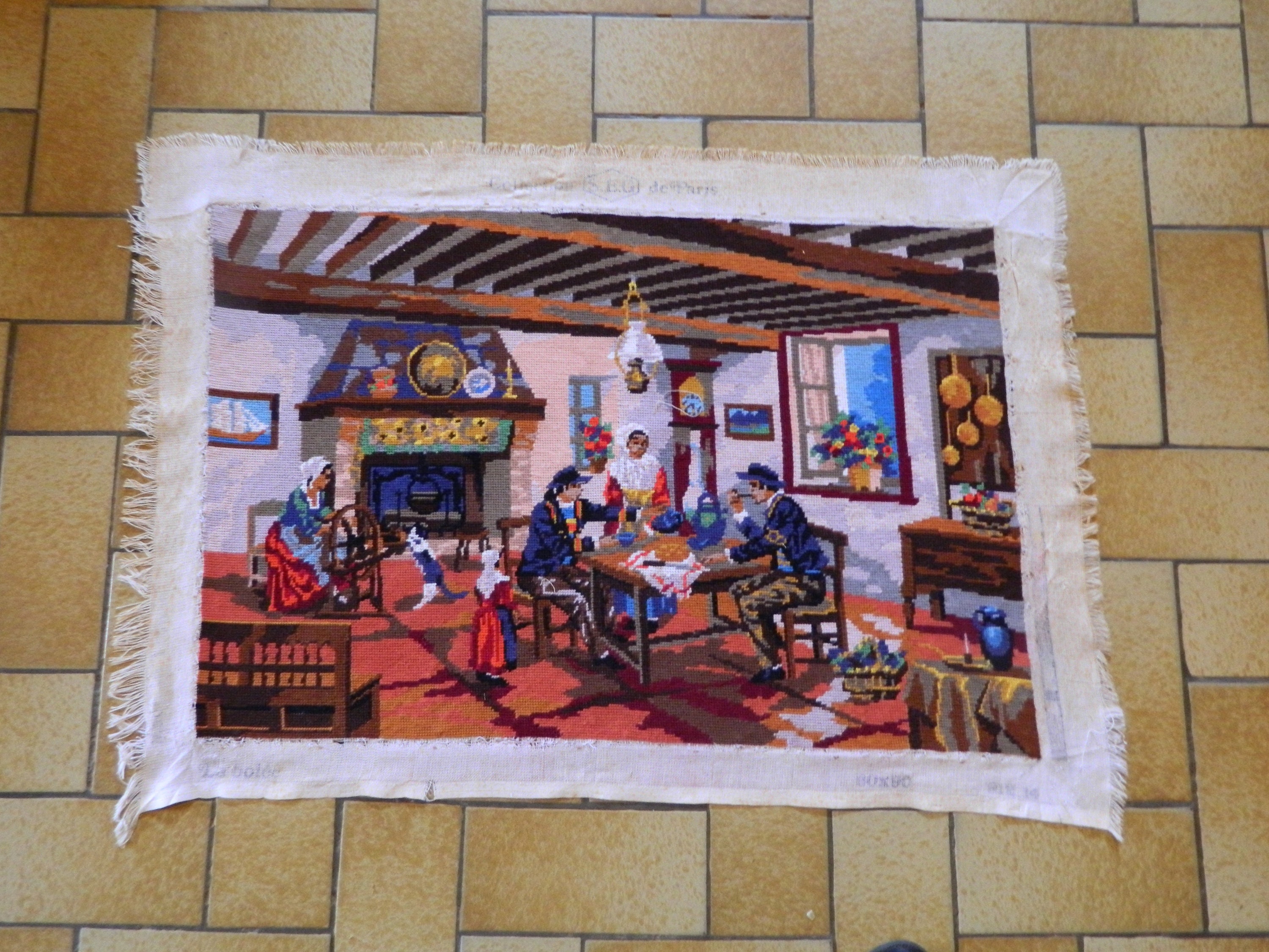 Vintage Français, Needlepoint, Français Canvas, Tapestry, Wall Hanging, Tapestries, Made in France, 