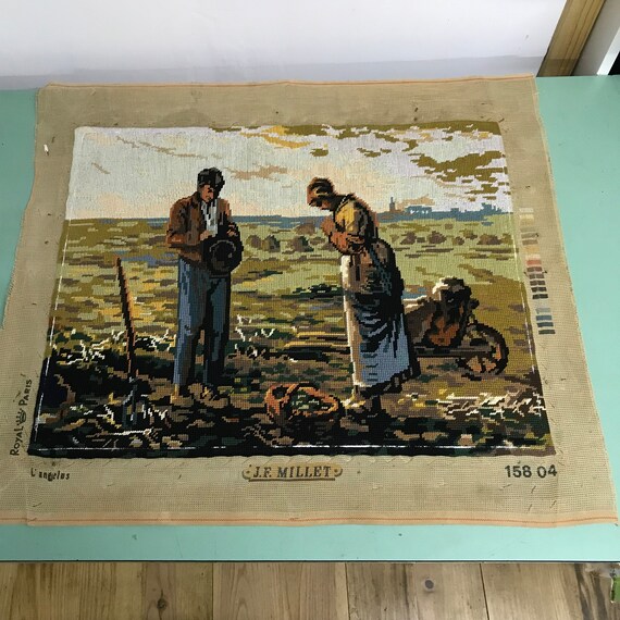 Man and Woman canvases Vintage French Needlepoint Canvas Tapestry Wall Hanging Tapestries Made in France Completed finished canvas