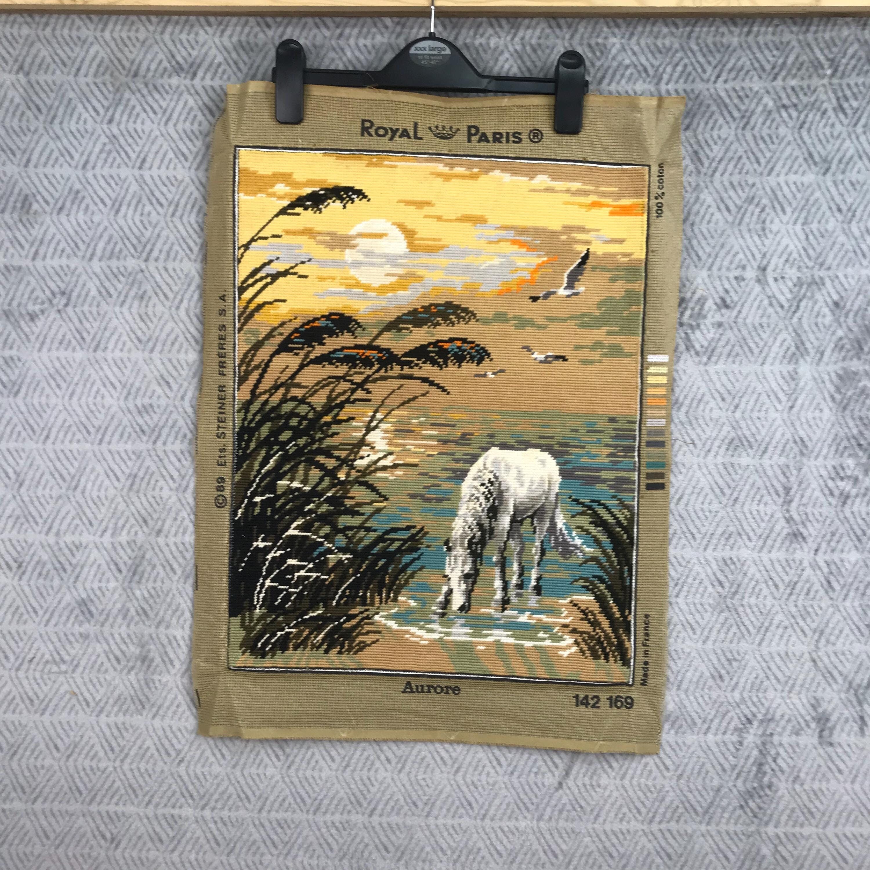 Grande Tapisserie Française Vintage Chasse à Cheval – 160x60cm – Évocateur #526