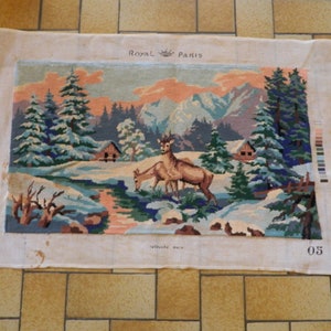 Lienzo de ciervos, escena de ciervos, lienzo de campo, escena de bosque, ciervos de bosque, Punto de aguja, Hecho en Francia, Tapicería, Costura, Tapestrie, lienzos