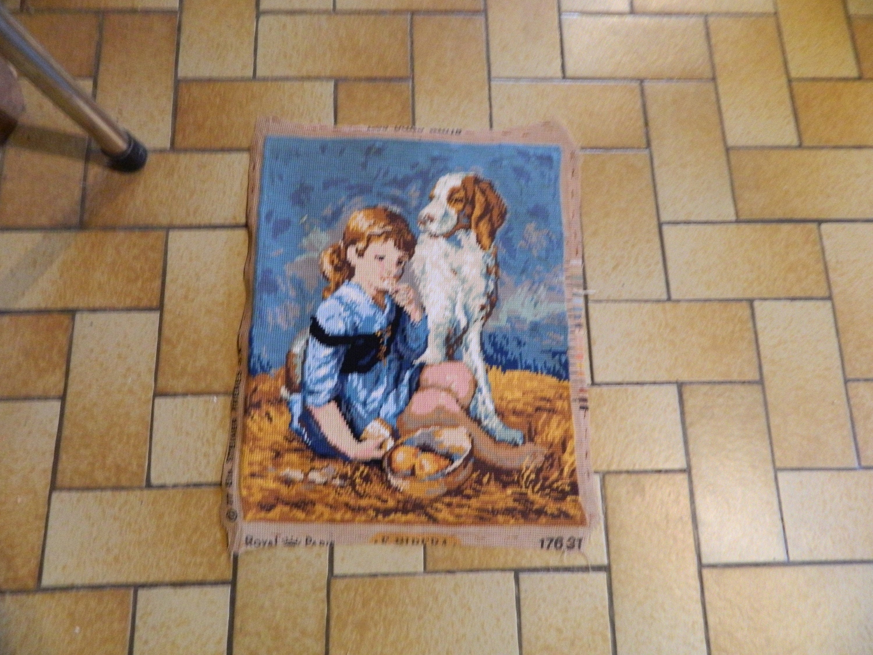 Toile d'amoureux de Chien, Cadeau Tapisserie Finie, Fille Cru, Point d'aiguille, Pendaison Mur, Tapi