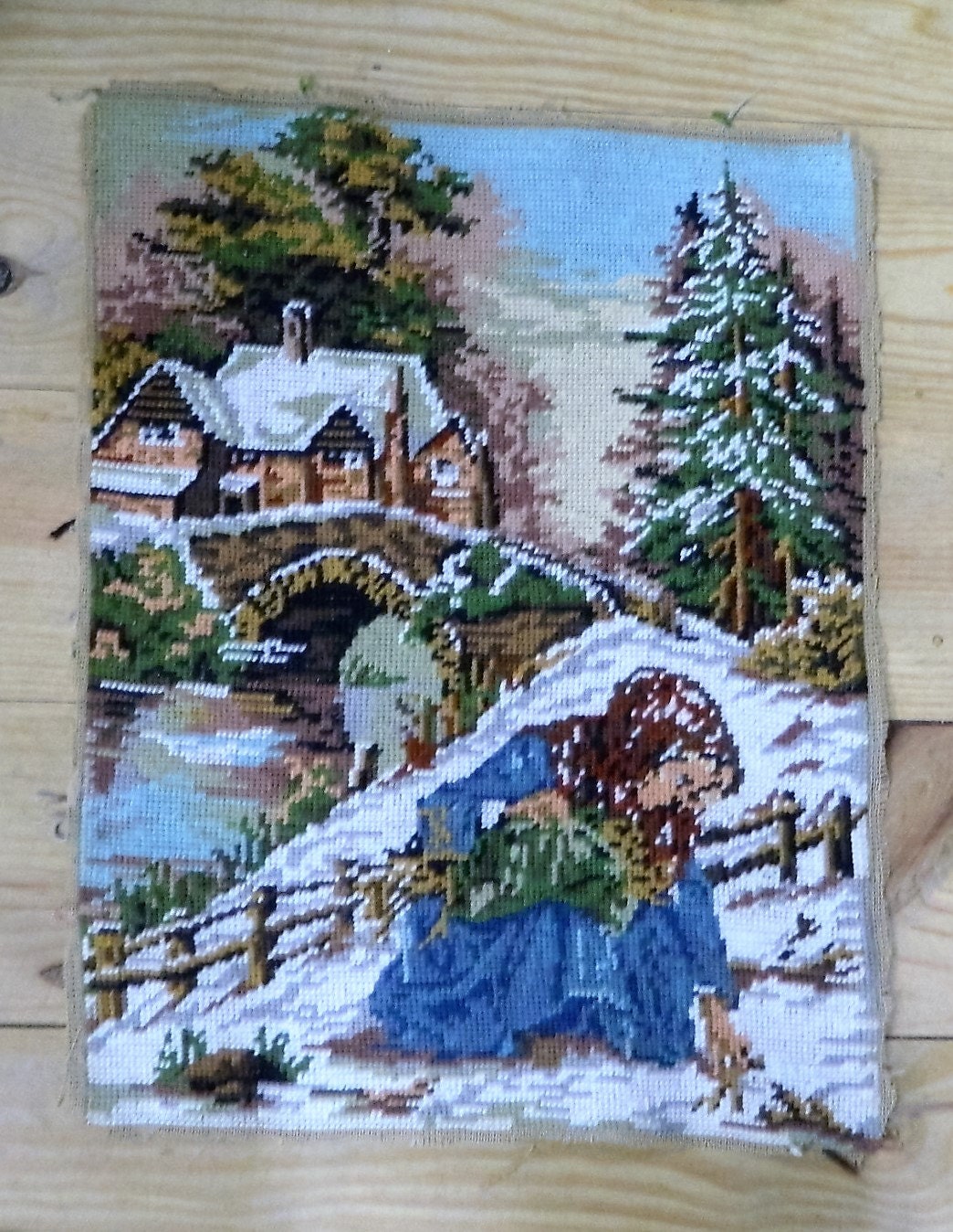 Neige Scène Vintage Français Maison, Toile de Tapisserie, Tapisserie Murale, Suspendus Tapisseries, 
