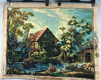 Needlepoint watermill canvas, Made in France canvasses, Finished tapestry, Completed tapestries, canevas wall art,
