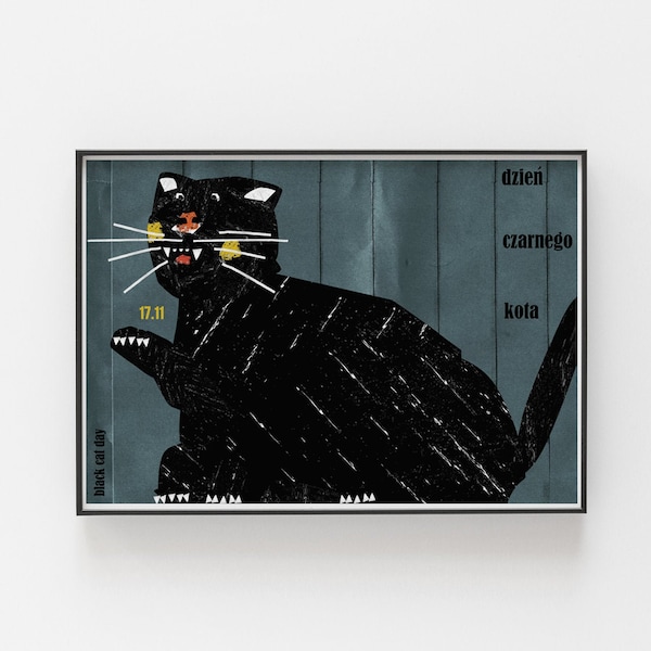 Black cat day | original polish poster, print, illustration, art, plakat, kot, cat, kitten, kitty, black | B2 68x48cm | manifesto, affiche