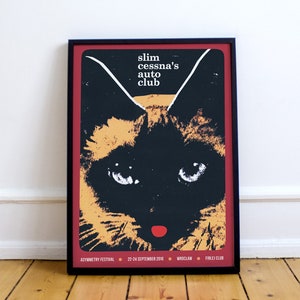 Asymmetry Festival 2016, poster for Slim Cessna&#39;s Auto Club, gig, gigposter, concert, print, cat, kitten, art, music, Wrocław, B2, 50x70