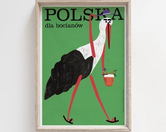 Polska dla bocianów, Poland for storks, tourist poster, ecological, plakat, print, illustration, art, beer, frog, green, home, B2 50x70 cm