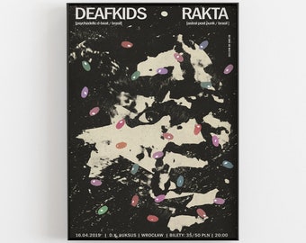 DEAFKIDS, RAKTA, original gig poster from concert, music, plakat, print, koncert, astral, sludge, post, punk, Brasil, face, Wrocław, 50x70