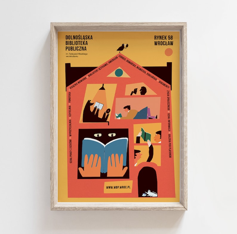 PUBLIC LIBRARY Original Polish Poster Books Literature Etsy