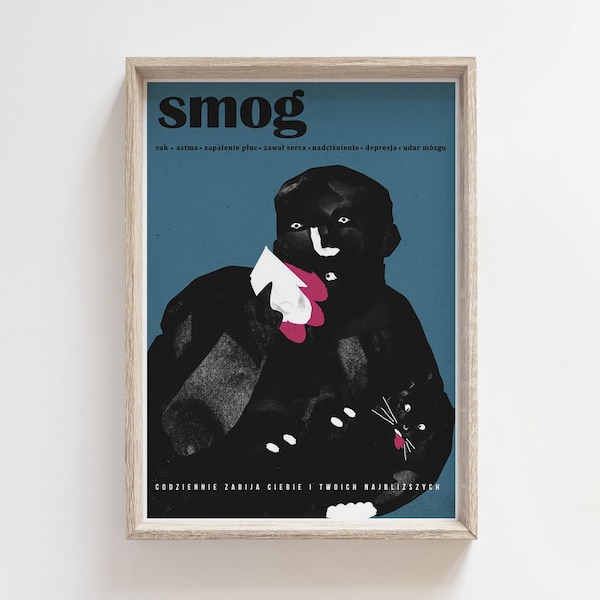 El smog te está matando a ti y a tus amigos / póster original polaco, impresión, ilustración, arte, plakat, ecología, contaminación, aire sucio, B2