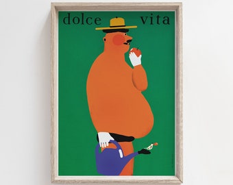 Dolce Vita - Gardener in panties, original polish poster, print, illustration, art, vintage, retro, plakat, ogrodnik w z konweką, B2 50x70