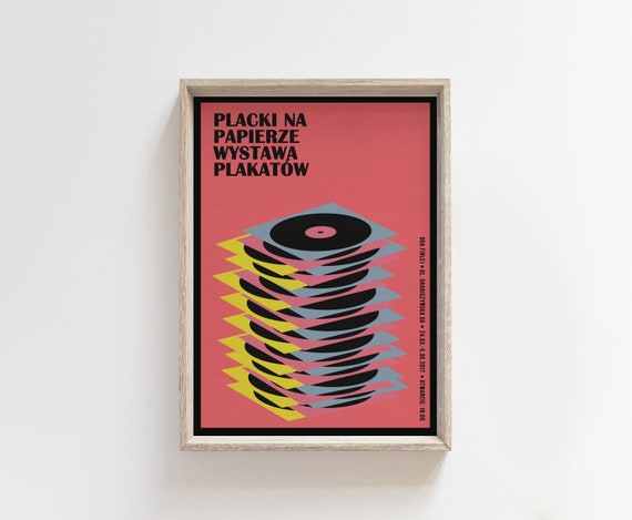 Cakes on paper, exhibition poster, vinyl records, music, vinyls, tapes, red, plakaty, winyle, print, illustration, art, vinyl, B2 50x70