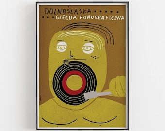 Vinyl record fair | original polish poster, print, illustration, art | vinyl, recording, tape, audio, music, poster | B1, 68x98 cm