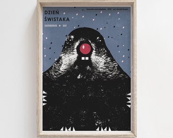 Groundhog Day, original tribute movie polish poster, print, illustration, art, Bill Murray, B2, film, vintage, wall, room, animal, cinema B2